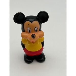 Vintage Mickey Mouse Vinyl Squeak Toy Figure Disney Yellow Shirt Red Shorts